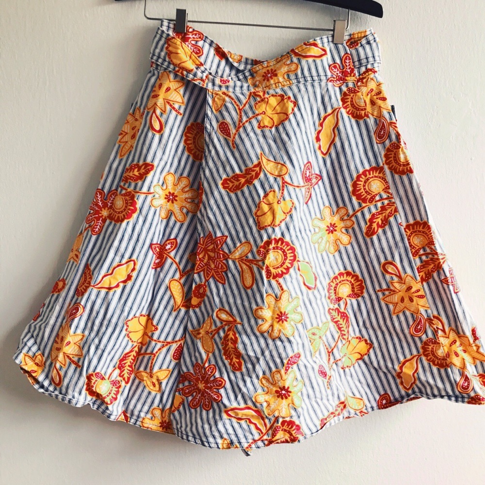 Vintage Floral Denim Wrap Skirt
